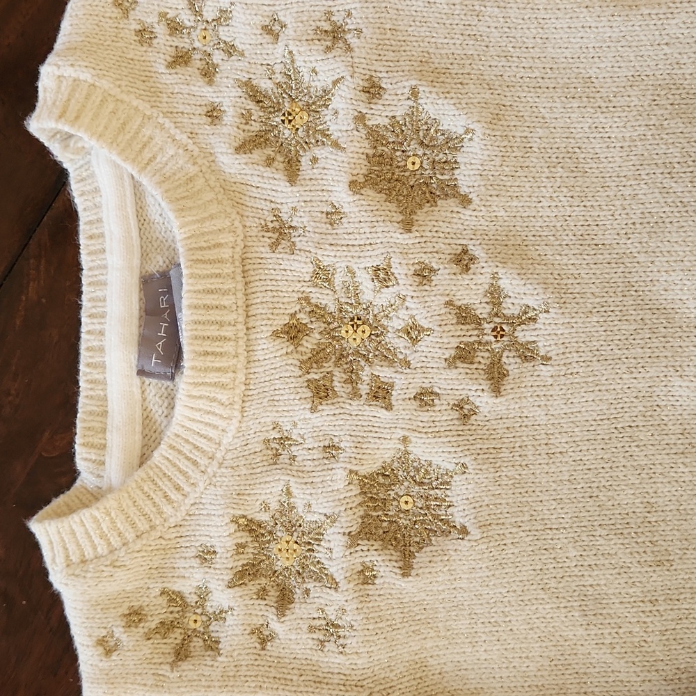 Tahari girls cream sweater with gold snowflakes and gold flecks size 3T - Picture 2 of 6